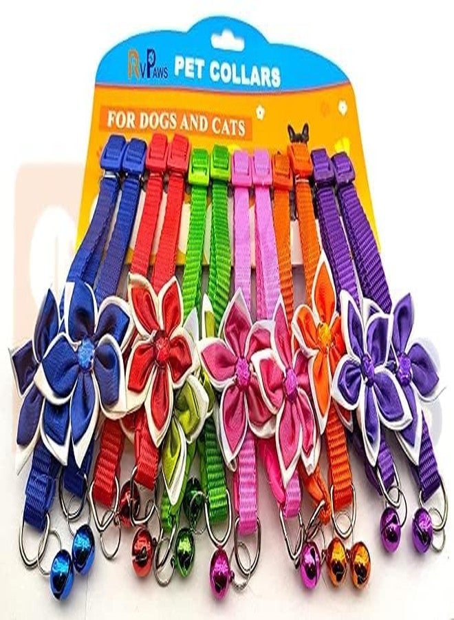 Pups&Pets طوق بتصميم زهرة من Pups&Pets مقاس 10 مم مع جرس وربطة عنق، طوق أمان لطيف من النايلون، طوق قابل للتعديل للقطط، مثالي للجراء والكلاب الصغيرة (صغير جدًا، أحمر) - Image 2